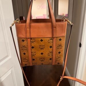 MCM Visetos Tan and Cognac Crossbody Tote
